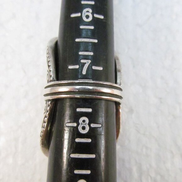 Ornate Swirl Full Finger Silver Plated Copper Ring with Black Cabochon - Picture 9 of 16